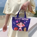 Korean style mini canvas tote bag for women, cute cartoon graphic handbag for casual daily use. - Hello Apple Girl