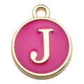 Rose red enamel letter J pendant with gold trim for DIY bracelet jewelry making - 1 Piece (12x14mm) / Rose Red - Letter J
