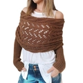 Brown hollow out knitted long shawl scarf with sleeves for women casual autumn wear - Hollow Long Shawl / Dark Brown