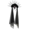 Gothic Halloween bruidskroon met zwarte rozen, rode edelsteen en een lange kanten sluier - Eén maat / Gothic Roos Spike Hoofdband met Sluier (HAG22058) / Zwart