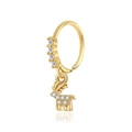 Detailansicht goldener Nasenring mit Stern-Diamant-Rentier-Anhänger und Zirkonia-Steinen - Elch