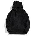 Men's oversized black coral fleece hoodie with animal ears and kangaroo pocket - Black