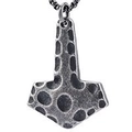 Antique silver Mjölnir pendant necklace with Nordic Celtic textured details for men - Aged Hammer Pattern Pendant (A0917)