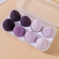 8-piece purple gradient makeup sponge set with teardrop and slanted shapes in clear case - Transparent Box 8Pcs Set / Purple Series