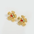 Golden vintage flower earrings with multicolor zircon stones and hammered texture - Multicolor Zircon Flower Gold Studs