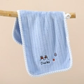 Detail of soft blue microfiber towel featuring cute duck embroidery and striped texture - Square Towel 30*30cm / Blue