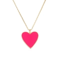 Pink heart pendant necklace with gold chain and frame on a clean white background - Rose Red