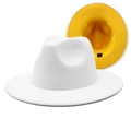 Chapeau Fedora bicolore en feutre de laine blanc et jaune avec large bord plat - M (56-58cm) / Blanc + Jaune