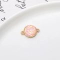 Golden geometric round charm connector with pink glitter opal for jewelry making - Pink
