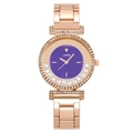 Women's rose gold fashion watch featuring a purple dial and sparkling crystal bezel - Purple