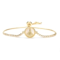 Adjustable 3mm copper bracelet with gold finish, shell pendant and micro-set cubic zirconia - Saint Jude Figure