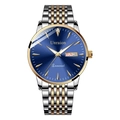 Two-tone silver and gold men's quartz watch with a deep blue dial and day-date display - Two-Tone Steel Blue Face