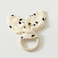 Panda print cotton bunny ears teether with natural smooth wooden ring for infants - Panda