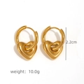 Detailed view of golden heart hoop earrings showing 2.2cm diameter and 10g weight - Gold Thick Heart Pendant Style (EO314-A)
