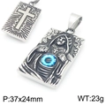 Ciondolo croce gotica in acciaio argento con occhio blu e motivo del mietitore - Solo Ciondolo / Stile Occhio del Diavolo (KP116667-MZOZ)