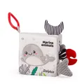 Libro di stoffa per neonati animali marini con code 3D e anello rosso - Libro in tessuto bianco e nero - Oceano