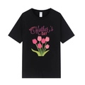 Schwarzes Muttertag T-Shirt mit rosa Tulpen und Happy Mother's Day Aufdruck - XS / Tulpen-Druck / Schwarz