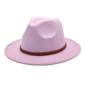 Detail of lavender wool fedora hat featuring a brown braided faux leather band decoration - M (56-58cm) / Taro Purple