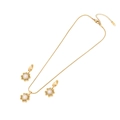 Set gioielli a fiore dorato con perle e catena a serpente con finitura lucida elegante - Stile a Fiore (3#花朵) / Oro