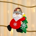 Addobbo natalizio in feltro Babbo Natale con albero di paillettes appeso a un ramo - Babbo Natale