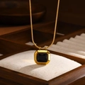 Minimalist gold stainless steel chain necklace with square black gemstone pendant - Gold With Black Zircon