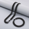 Ensemble collier et bracelet maille cubaine en acier inoxydable noir avec finition mate - 11mm / 20cm / Noir