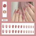 Roségoldfolie und florale Coffin-Nageltipps Set mit eleganten handgemalten Mustern - R415 Goldrand-Rose (Kleber-Typ)