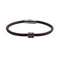 Brown leather cord bracelet with colorful cubic zirconia and silver magnetic clasp - Brown 1A