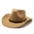 Dettaglio cappello cowboy in feltro color cammello con fascia in pelle e anelli - M (56-58cm) / Cammello