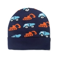 Gestreepte wintergebreide muts voor jongens met oranje graafmachine en blauwe truckpatronen - 50-52CM / Marineblauw