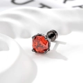 Minimalist black titanium steel earring with square red crystal in a four-claw setting - Black Red - Red Gem with Black Base (Single Piece)