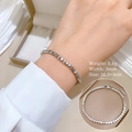 Detail of silver box chain bracelet with 3mm metal beads and a 3cm extension chain - Silver (P226 Steel)