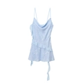Light blue sequin mini dress with spaghetti straps and layered ruffle hem for women - XS / Sky Blue