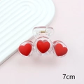 7cm transparent acrylic hair claw clip featuring three red 3D hearts for women - 7cm Medium Heart Hair Claw