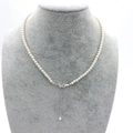 Detail of round white pearl necklace with adjustable S925 silver clasp and extension chain - 925 Sterling Silver 8mm (38+7cm)