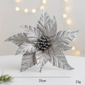 Glittering silver 25cm artificial poinsettia flower for festive Christmas tree decor - 25cm / Silver