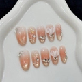 Unghie finte artigianali 3D coda di pesce con sfumatura pesca perle e strass - XS / Stile Fiore 3D Coda di Pesce Cat Eye (2853-Medium Oval)