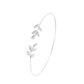 Silver adjustable open cuff bracelet featuring detailed leaf patterns on a white background - Leaf / Silver