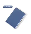 Brushed blue stainless steel business card holder with slim metal wallet design - 10 Card Slots / Blue