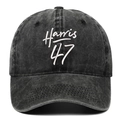 Vintage washed charcoal baseball cap with Harris 47 white embroidery in classic 6-panel style - Washed Black