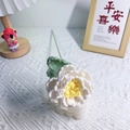 Handmade white crochet peony flower bouquet with yellow center and green leaf decor - Small Peony White / Single Stem Finished