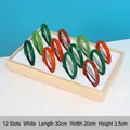 Wooden 12-slot bracelet display tray with white lining for jewelry organization - Solid Wood/PU Leather / White