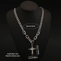 Silver stainless steel Cuban chain necklace with black rhinestone cross pendant - Black and Silver Two-Tone Zirconia Cross Style (2#)