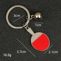 Porte-clés en métal argenté avec pendentif raquette de ping-pong rouge et petite balle - Tennis de table