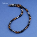 Men's 10mm tiger eye and hematite beaded necklace with a metallic lobster clasp closure - 10mm Bead Style (Tiger Eye + Magnetite + Obsidian)