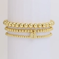 Three-layer gold beaded bracelet set featuring round charms with engraved letter J - Letter J