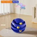 Jouet interactif pour chat à trois niveaux bleu Klein avec plume et balles pivotantes - Plateau tournant avec baguette teaser / Bleu Klein