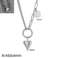 Silver stainless steel double layer heart necklace with 10mm round tag pendant - Silver Heart Necklace (KN282942-Z)