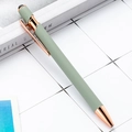 Sleek olive green ballpoint stylus pen with rose gold metal accents and conductive tip - No-line Style (ai-Black Ink) / Morandi Green
