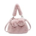 Pink faux fur bucket bag with heart metal rings and a slender leather shoulder strap - Pink